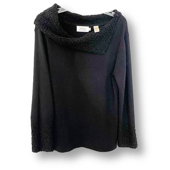 Dana Buchman XL Sweater Merino Wool Black Asymmetrical Yoke - Picture 1 of 9